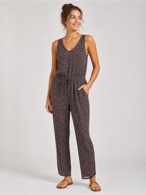 Patagonia Fleetwith Romper in the Miconia Basalt Brown Floral Print Medium